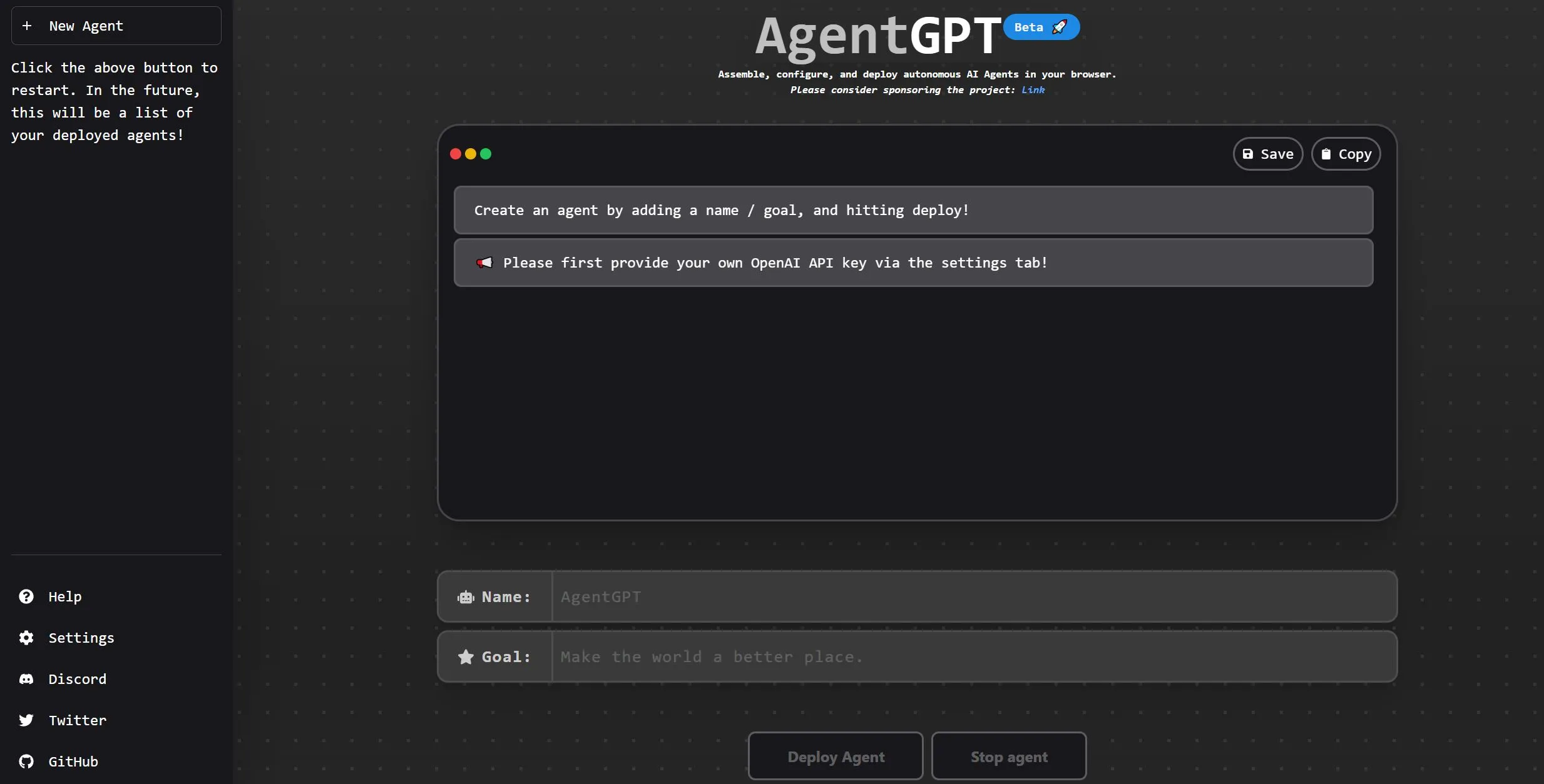 AgentGPT screenshot