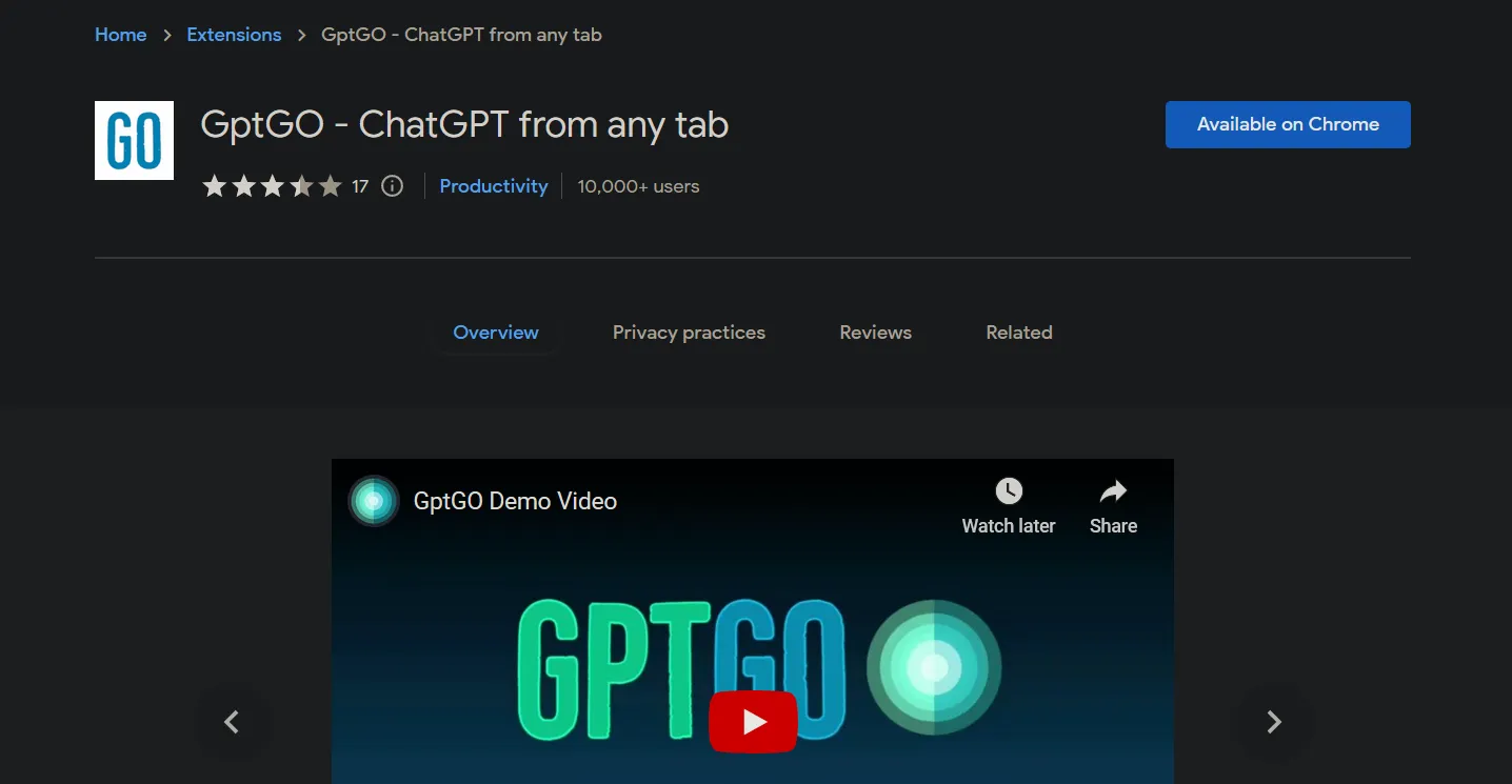 GPTGO - Chrome Extension screenshot